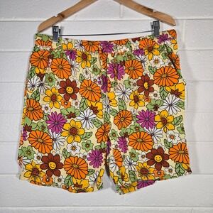 Massive Floral Smiley Face Shorts Mens XL Retro 70s Flower Power India Beachy